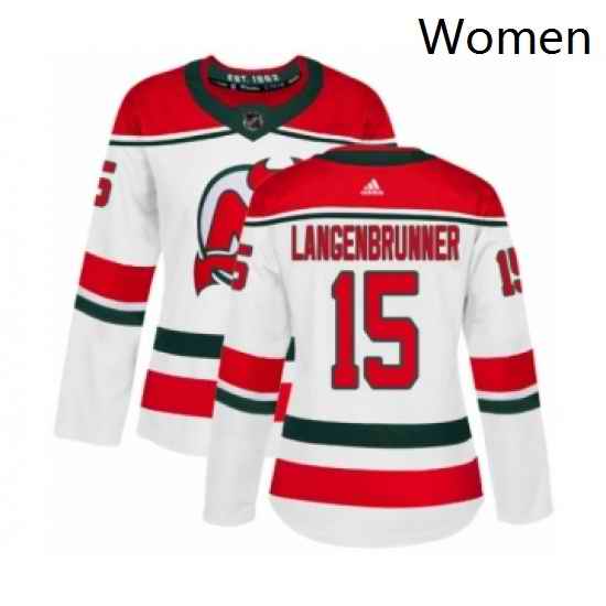 Womens Adidas New Jersey Devils 15 Jamie Langenbrunner Authentic White Alternate NHL Jersey